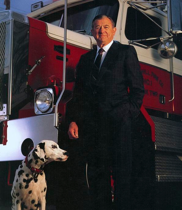 Foundation founder Art Glatfelter with fire truck and dalmatian